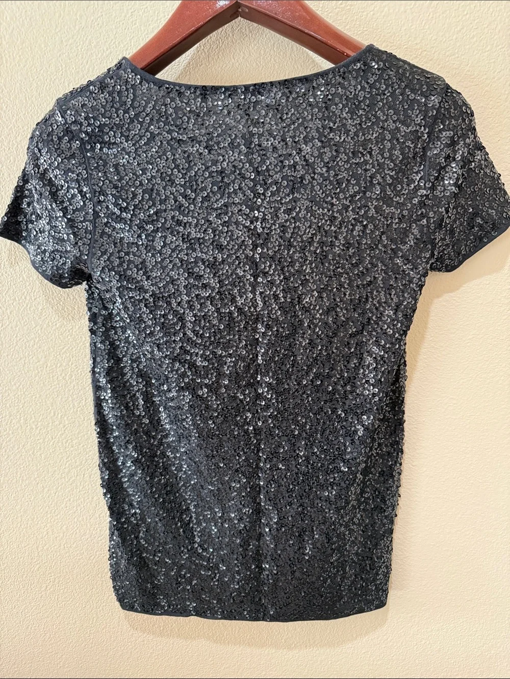 J. Crew Black Sequin Short Sleeve Scoop Neck Tee